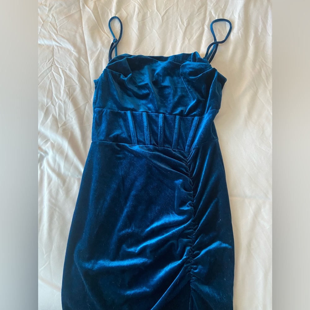 Blue Velvet Corset Top Maxi Dress